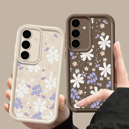 White Flowers TPU Case For Samsung Galaxy S25 Edge S24 S22 S23 Ultra S24 FE A56 A36 A26 A55 A16 A15 A35 A25 A54 5G Phone Cover