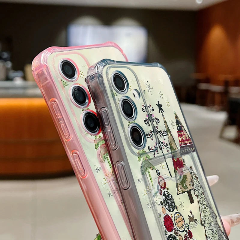 Card Pocket TPU Phone Case For Samsung Galaxy A17 A56 A16 A36 A55 A15 A25 A35 A26 A54 A53 5G Christmas Tree Pattern Soft Cover