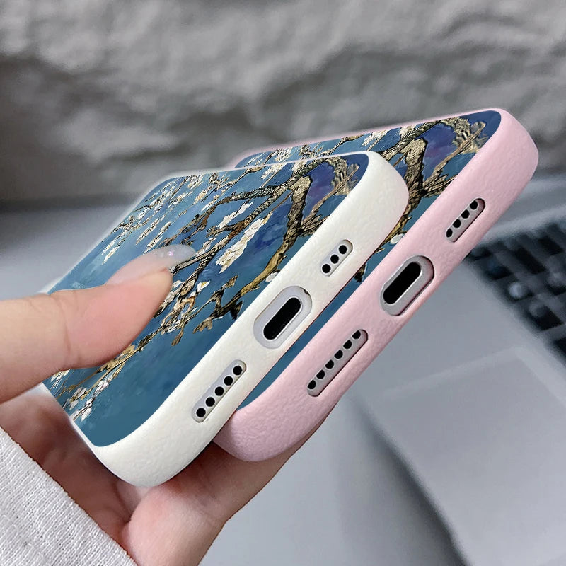 White Flowers Pattern Phone Case For iPhone 17 16e 16 15 Pro Max 14 13 12 Pro Max 11 Air Soft Leather Texture TPU Back Cover