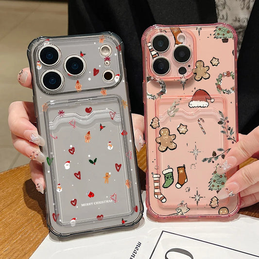 Card Slot Pocket TPU Phone Case For iPhone 17 Pro Max Air 16e 16 15 14 13 Pro Max 12 11 Cute Elk Love Heart Printed Soft Cover