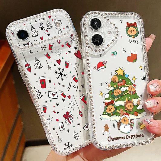 Merry Christmas Bling Diamond Case For iPhone 17 Air 16e 16 14 15 Pro 13 12 Pro Max 15 16 Plus 11 Soft TPU Silicone Phone Cover