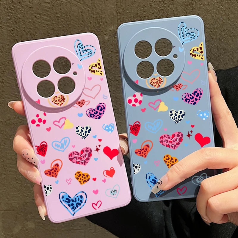 Lanyard Soft TPU Phone Case For OnePlus 15 13 13T 12 13R 12R 11R Nord 5 Ace 5 3 2 5G Colorful Love Heart Printed Silicone Cover