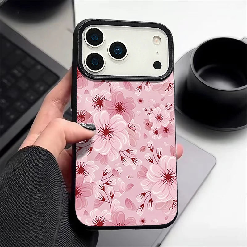 Pink Peach Blossoms Print Phone Case For iPhone 17 16e 16 15 Pro Max 14 13 12 Pro Max 11 Air Soft Leather Texture TPU Back Cover