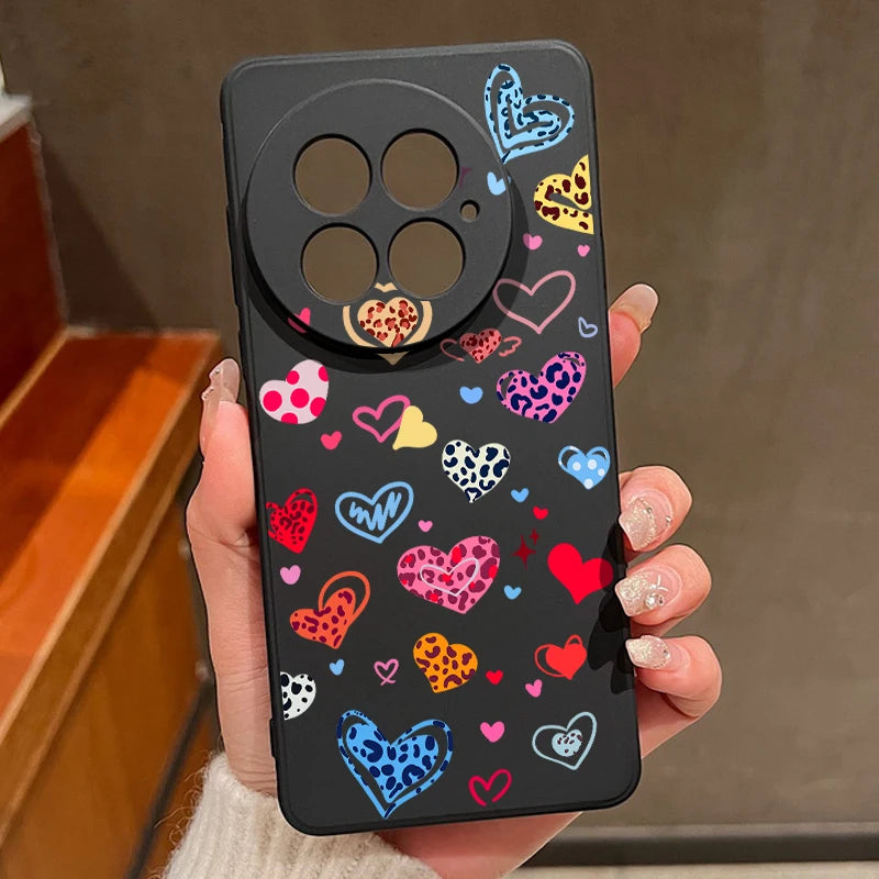 Lanyard Soft TPU Phone Case For OnePlus 15 13 13T 12 13R 12R 11R Nord 5 Ace 5 3 2 5G Colorful Love Heart Printed Silicone Cover