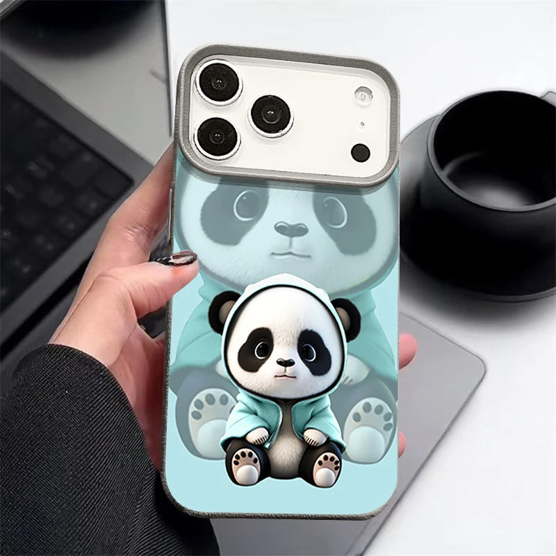Cute Panda Printed TPU Phone Case For iPhone 17 16e 16 15 Pro Max 14 13 12 Pro Max 11 Air Soft Leather Texture Silicone Cover