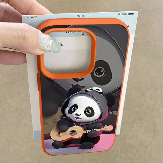Music Panda Printed TPU Phone Case For iPhone 17 16e 16 15 Pro Max 14 13 12 Pro Max 11 Air Soft Leather Texture Silicone Cover
