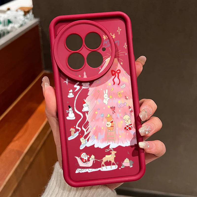 Soft TPU Phone Case For OnePlus 15 13 13T 12 13R 12R 11R 5G Pink Christmas Tree Printed Back Cover For OnePlus Nord 5 Ace 5 3 2