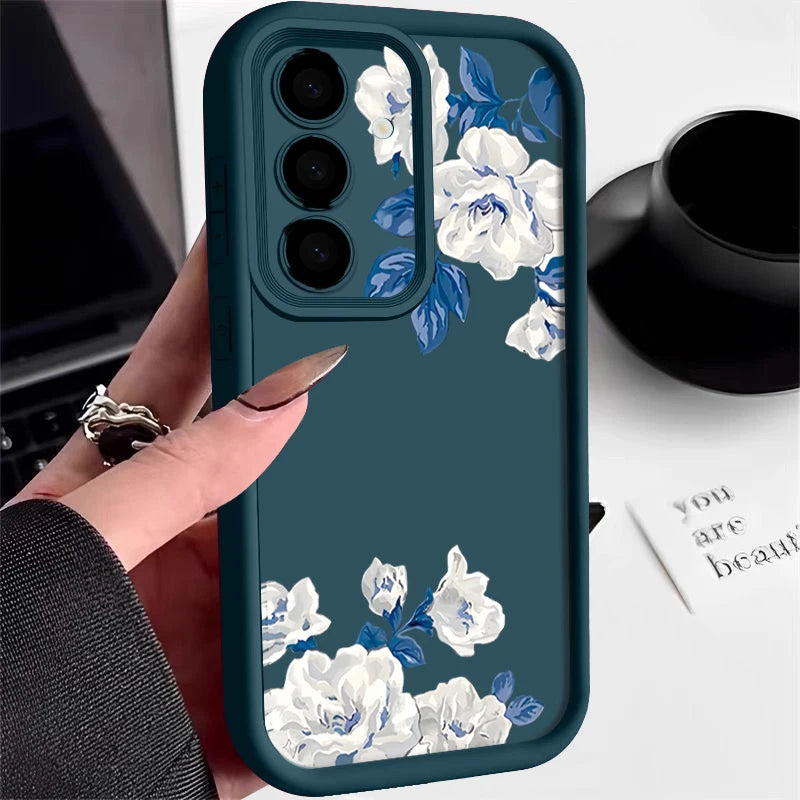 White Flower Pattern TPU Phone Case For Samsung Galaxy A17 A56 A16 A36 A55 A15 A25 A26 A35 A54 A53 5G Soft Silicone Back Cover