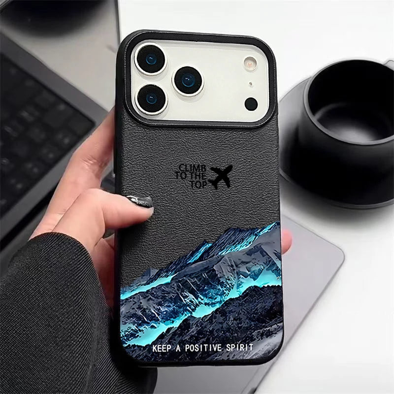 Snow Mountain Printed TPU Phone Case For iPhone 17 16e 16 15 Pro Max 14 13 12 Pro Max 11 Air Soft Leather Texture Silicone Cover