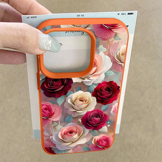 Red Rose Floral Pattern Phone Case For iPhone 17 16e 16 15 Pro Max 14 13 12 Pro Max 11 Air Soft Leather Texture TPU Back Cover
