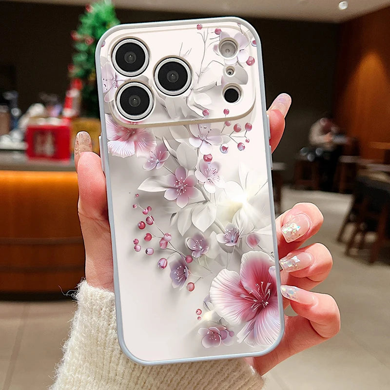 Magnetic Phone Case For iPhone 17 Pro 16 15 14 13 Pro Max For Magsafe Wireless Charge Pink Flower Printed Hard PC Back Cover