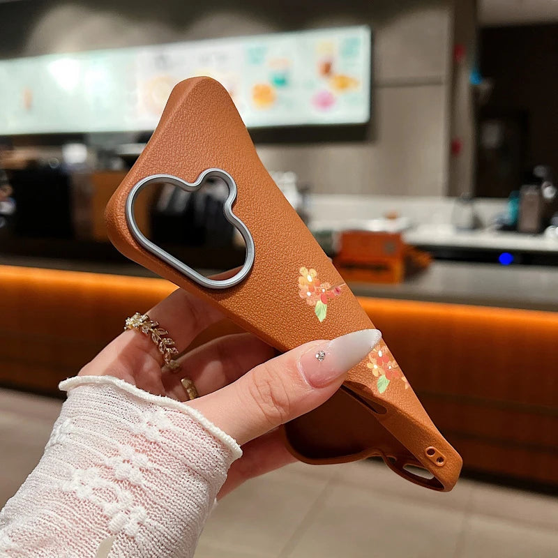 Leather Texture TPU Phone Case For iPhone 17 16 15 Pro Max 14 15 Plus 13 12 Pro Max 11 Air Orange Flowers Printed Back Cover