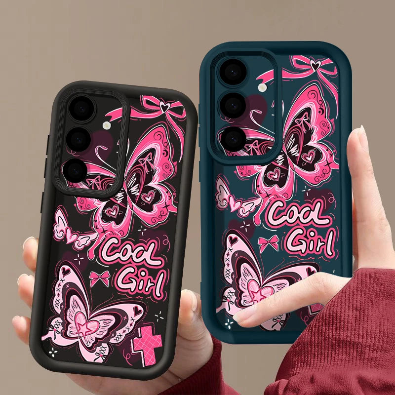 Soft TPU Phone Case For Samsung Galaxy S25 S24 S23 Ultra S25 Edge S24 S23 FE S22 Plus Pink Butterfly Pattern Silicone Back Cover