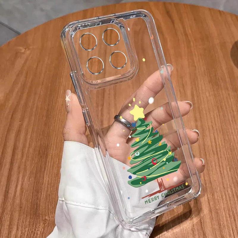 Soft TPU Phone Case For Xiaomi Redmi Note 14 13 Pro Plus 5G Note 11 12 13 14 Pro 13C 14C 4G Christmas Tree Print Clear Cover