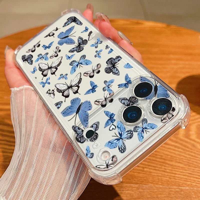 Beautiful Butterfly Pattern Phone Case For iPhone 17 Pro Max Air 16 15 Pro Max 14 13 12 Pro Max 11 Transparent Soft TPU Cover