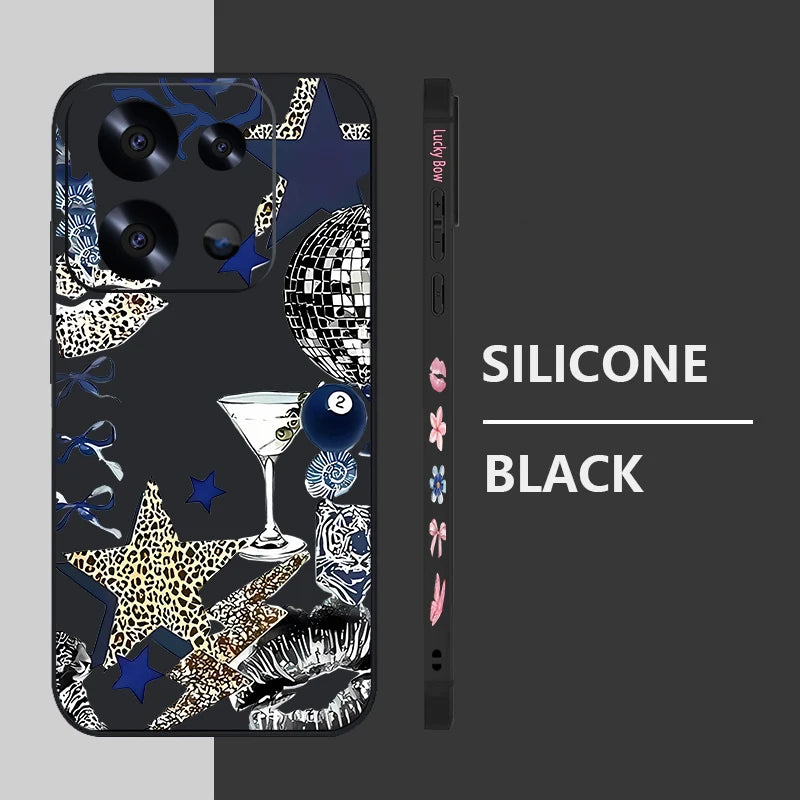 Five Pointed Star Printed Phone Case For Xiaomi Redmi Note 14 13 12 Pro 4G Note 13 14 Pro Plus 5G 13C 11 Pro Lanyard TPU Cover