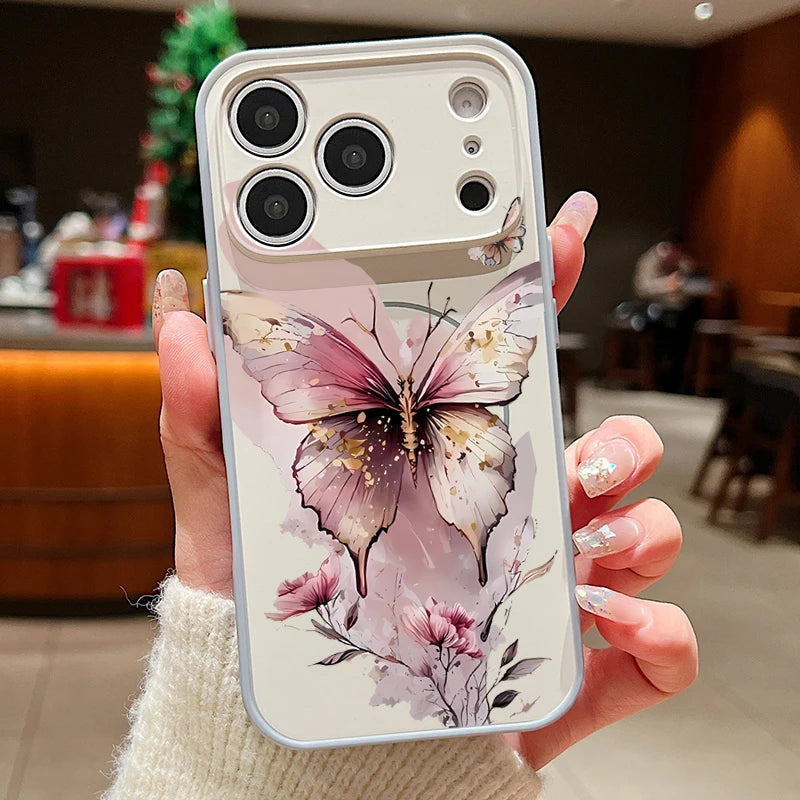 Magnetic Phone Case For iPhone 17 Pro 16 15 14 13 Pro Max For Magsafe Wireless Charge Pink Butterfly Print Hard PC Back Cover