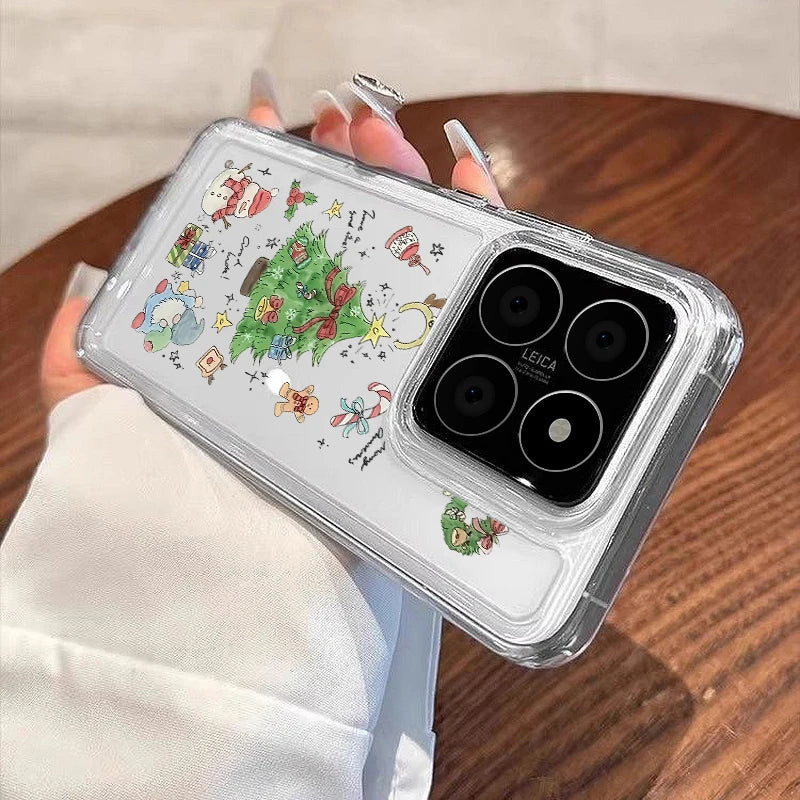 Soft TPU Phone Case For Xiaomi Redmi Note 14 13 Pro Plus 5G Note 11 12 13 14 Pro 13C 14C 4G Christmas Tree Print Clear Cover