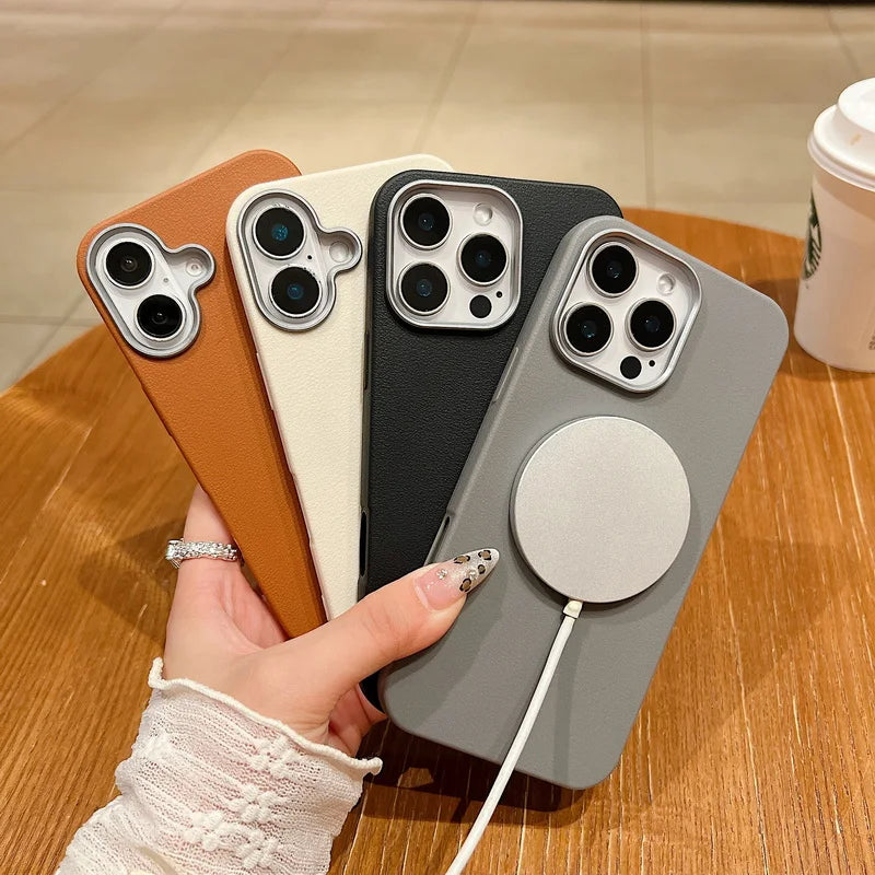 Leather Texture Soft TPU Case For Magsafe For iPhone 16 15 Pro Max 14 Plus 13 12 Pro Max 11 Shockproof Solid Color Phone Cover