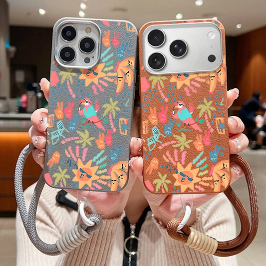 Wrist Strap Lanyard Phone Case For iPhone 17 16 15 Pro Max 14 15 Plus 13 12 Pro Max 11 Air Abstract Art Paintings Soft TPU Cover