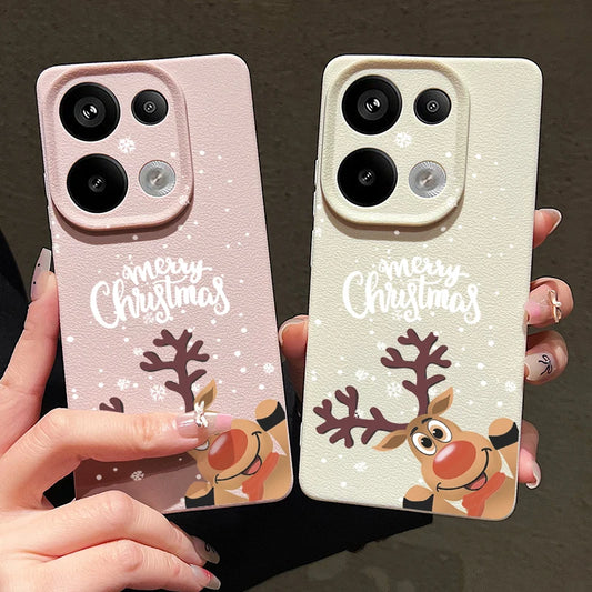 Cartoon Elk Pattern Phone Case For Xiaomi Redmi Note 14 13 Pro 4G Note 13 14 Pro Plus 5G 13C 11 Pro Leather Texture TPU Cover