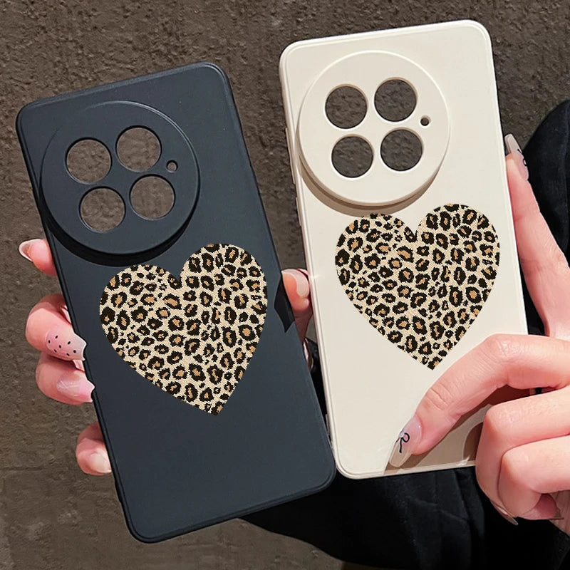 Lanyard Soft TPU Phone Case For OnePlus 15 13 13T 12 13R 12R 11R Nord 5 Ace 5 3 2 5G Leopard Print Heart Pattern Silicone Cover