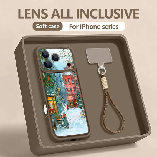 Lanyard Phone Case For iPhone 17 Pro Max 16E Air 16 14 15 Pro 12 13 Pro Max 11 Winter Christmas Printed Wrist Strap TPU Cover