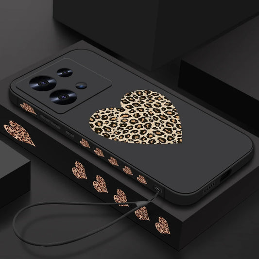 Leopard Print Heart Pattern Phone Case For Xiaomi Redmi Note 14 13 12 Pro 4G Note 13 14 Pro Plus 5G 13C 11 Pro Soft TPU Cover