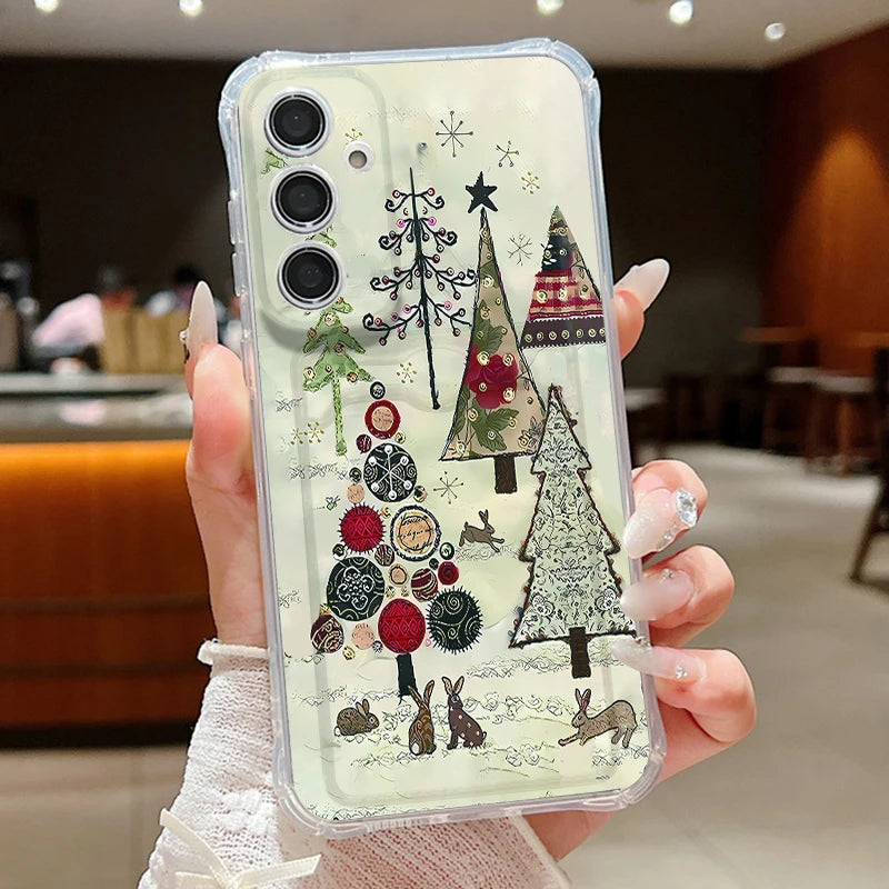 Card Pocket TPU Phone Case For Samsung Galaxy A17 A56 A16 A36 A55 A15 A25 A35 A26 A54 A53 5G Christmas Tree Pattern Soft Cover