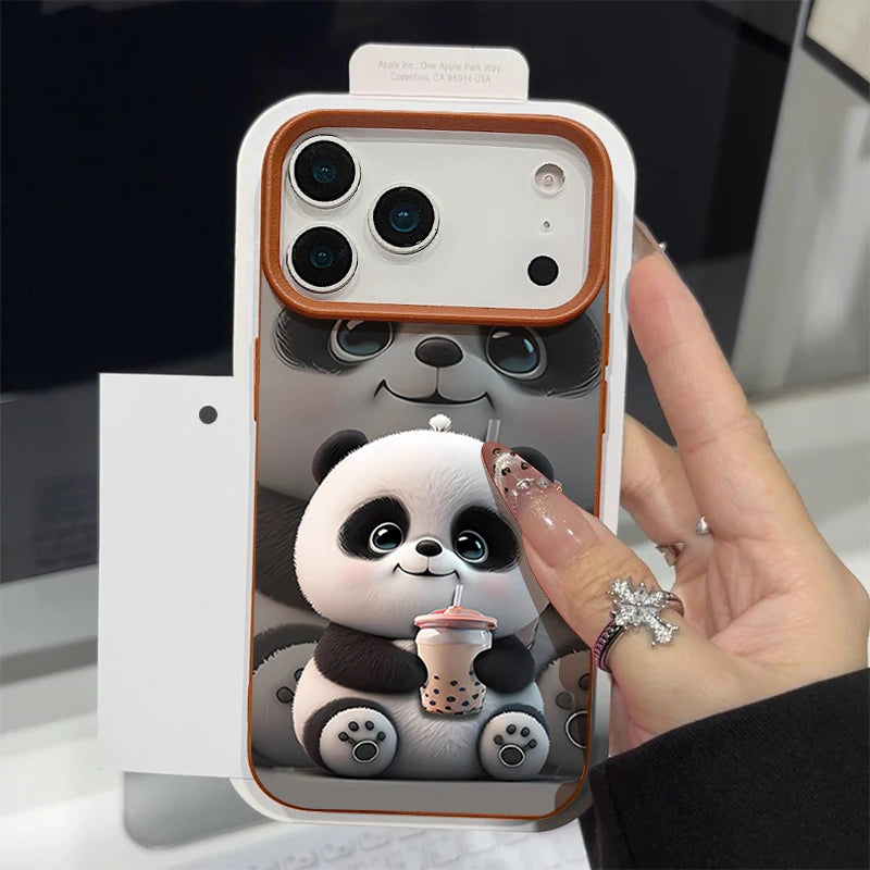 Cartoon Panda Printed TPU Phone Case For iPhone 17 16e 16 15 Pro Max 14 13 12 Pro Max 11 Air Soft Leather Texture Silicone Cover