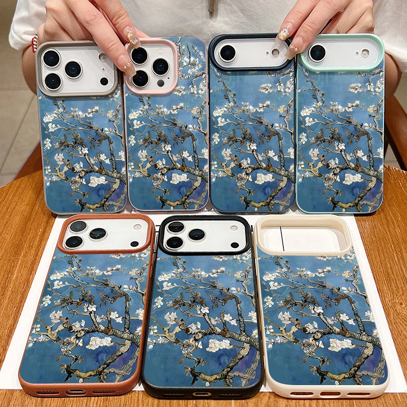 White Flowers Pattern Phone Case For iPhone 17 16e 16 15 Pro Max 14 13 12 Pro Max 11 Air Soft Leather Texture TPU Back Cover