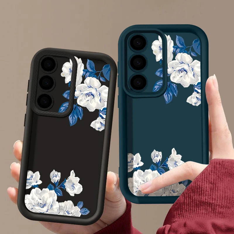 White Flower Pattern TPU Phone Case For Samsung Galaxy A17 A56 A16 A36 A55 A15 A25 A26 A35 A54 A53 5G Soft Silicone Back Cover