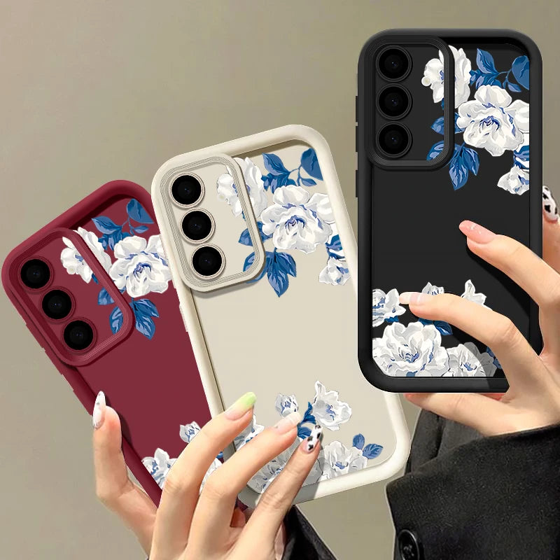 White Flower Pattern TPU Phone Case For Samsung Galaxy A17 A56 A16 A36 A55 A15 A25 A26 A35 A54 A53 5G Soft Silicone Back Cover