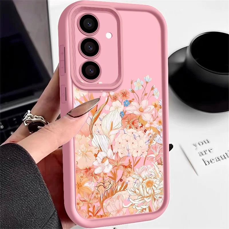 Soft TPU Phone Case For Samsung Galaxy A17 A56 A16 A36 A55 A15 A25 A26 A35 A54 A53 5G Pink Flowers Pattern Silicone Back Cover
