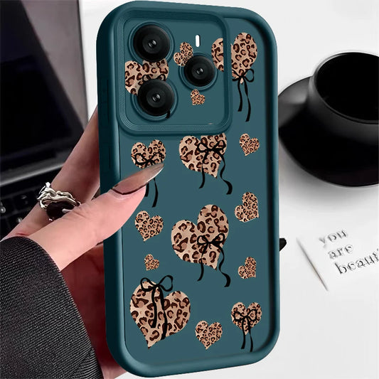 Leopard Print Love Heart Print Phone Case For Xiaomi Redmi Note 14 13 12 Pro 4G Note 13 14 Pro Plus 5G 13C 11 Pro Soft TPU Cover