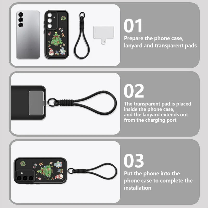 Christmas Tree Print Lanyard Phone Case For Samsung Galaxy S25 S23 S24 Ultra S24 S25 FE A17 A56 A16 A55 A15 A25 A26 5G TPU Cover