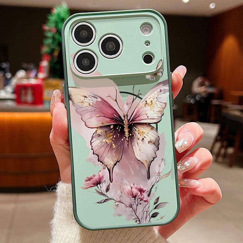 Magnetic Phone Case For iPhone 17 Pro 16 15 14 13 Pro Max For Magsafe Wireless Charge Pink Butterfly Print Hard PC Back Cover