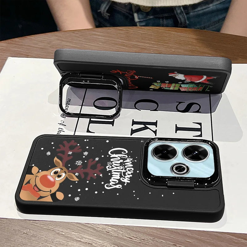 Lens Frame Holder Soft TPU Case For Xiaomi Redmi Note 13 Pro 12 11 Pro 5G 13C 4G Merry Christmas Pattern Kickstand Phone Cover