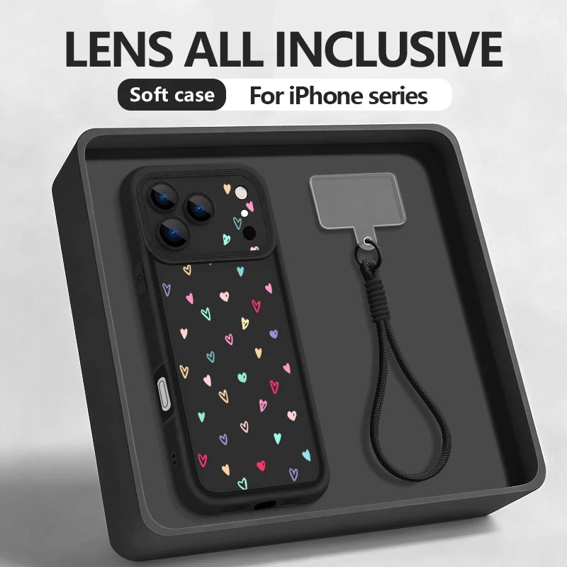 Wrist Strap Lanyard Phone Case For iPhone 17 Pro Max Air 16E 16 14 15 Pro 12 13 Pro Max 11 Tiny Hearts Pattern Soft TPU Cover