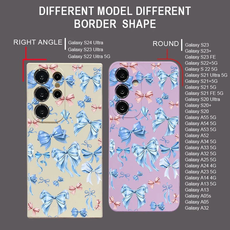 Blue Bowknot Print Phone Case For Samsung Galaxy S25 S24 S22 Ultra S23 FE A17 A56 A16 A55 A25 A15 A36 A35 A54 5G Soft TPU Cover