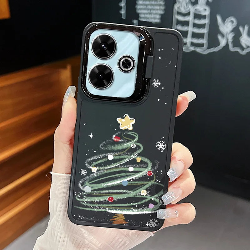 Christmas Tree Printed Lens Frame Holder Case For Xiaomi Redmi Note 13 Pro 12 11 Pro 5G 13C 4G Kickstand Soft TPU Phone Cover
