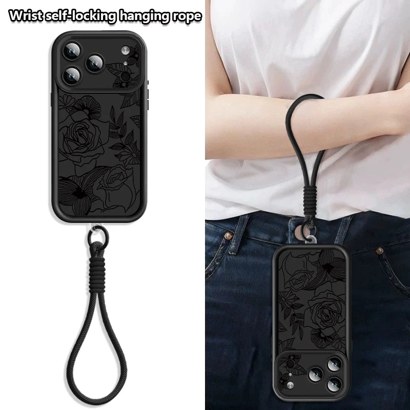 Wrist Strap Lanyard Phone Case For iPhone 17 Pro Max Air 16E 16 14 15 Pro 12 13 Pro Max 11 Black Butterfly Pattern TPU Cover