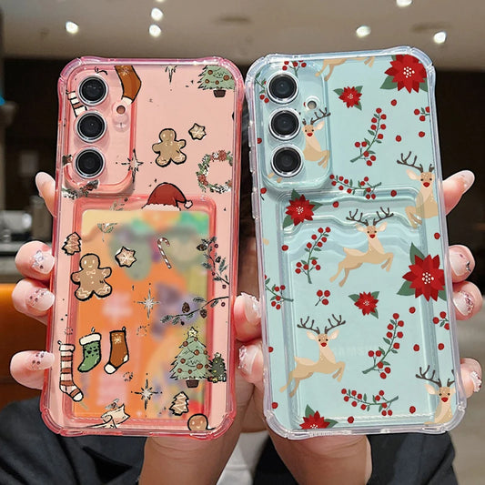 Card Pocket TPU Phone Case For Samsung Galaxy A17 A56 A16 A36 A55 A15 A25 A35 A26 A54 5G Cute Elk Love Heart Printed Soft Cover