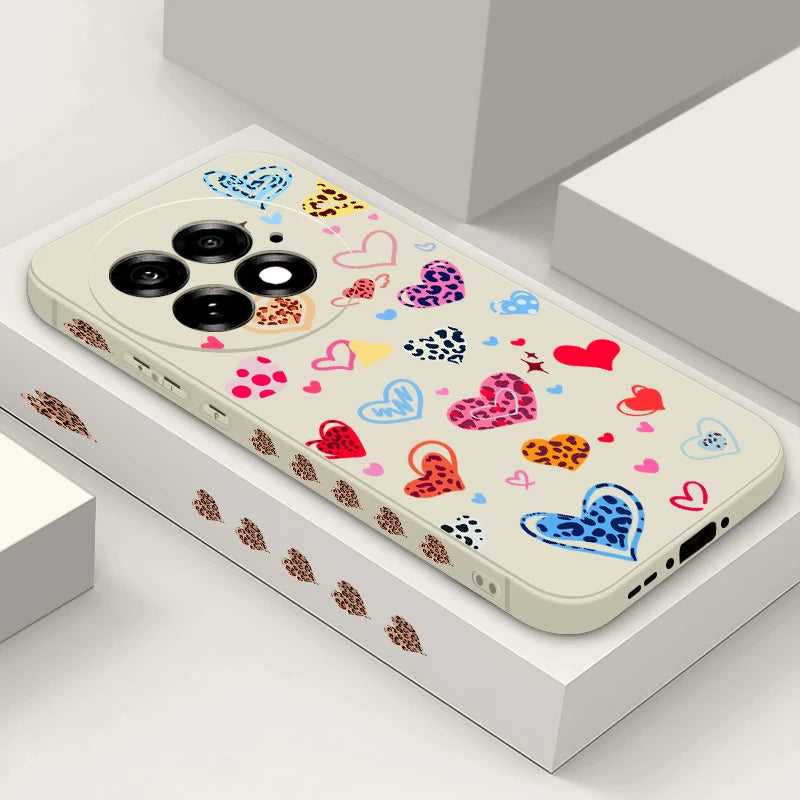 Lanyard Soft TPU Phone Case For OnePlus 15 13 13T 12 13R 12R 11R Nord 5 Ace 5 3 2 5G Colorful Love Heart Printed Silicone Cover