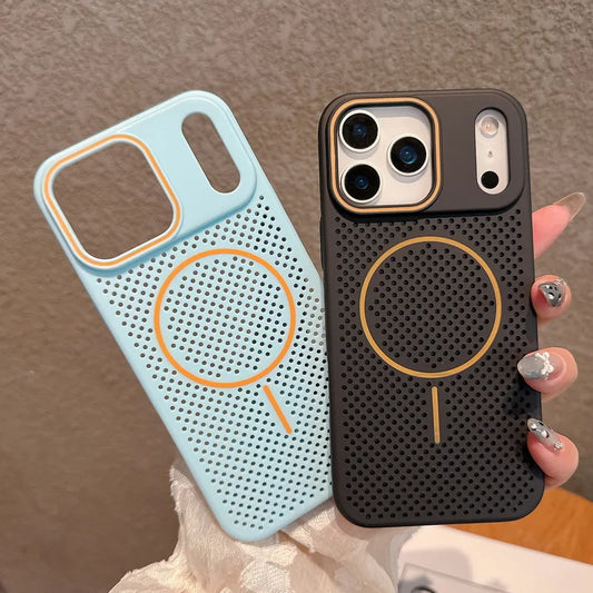 Breathable Magnetic Phone Case For iPhone 17 Pro 16 15 14 13 12 Pro Max Air Summer Color Ultra Thin Heat Dissipation Hard Cover