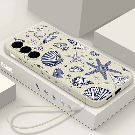 Starfish Pattern Phone Case For Samsung Galaxy A56 A55 A54 A36 A15 A25 A35 A06 A34 A14 A16 5G Soft TPU Silicone Lanyard Cover