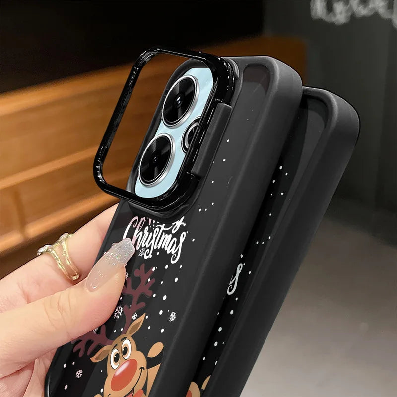 Lens Frame Holder Soft TPU Case For Xiaomi Redmi Note 13 Pro 12 11 Pro 5G 13C 4G Merry Christmas Pattern Kickstand Phone Cover