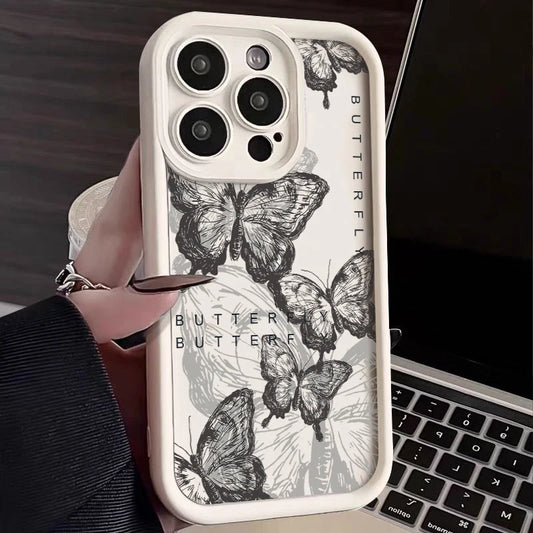 INS Retro Butterfly Silicone Phone Case For iPhone 16e 14 15 16 Pro Max 11 12 13 Pro Max Plus XS X XR SE Shockproof Back Cover