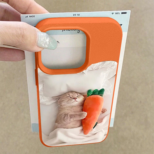 Sleeping Cat Pattern TPU Phone Case For iPhone 17 16e 16 15 Pro Max 14 13 12 Pro Max 11 Air Soft Leather Texture Silicone Cover