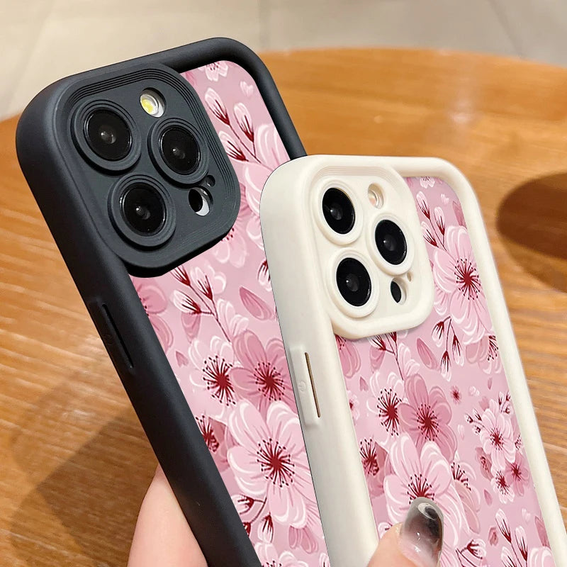 TPU Phone Case For iPhone 17 16e 15 16 Pro Max 14 16 Plus For iPhone Air 13 12 Pro Max Pink Peach Blossoms Pattern Soft Cover